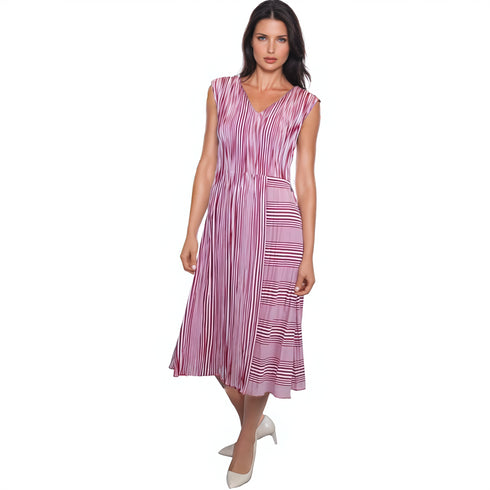 Sleeveless Strip Crinkle Dress - DR918